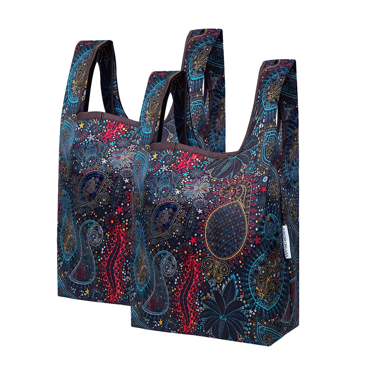Wrapables Small JoliBag Nylon Reusable Grocery Bag, 2 Pack, Paisley